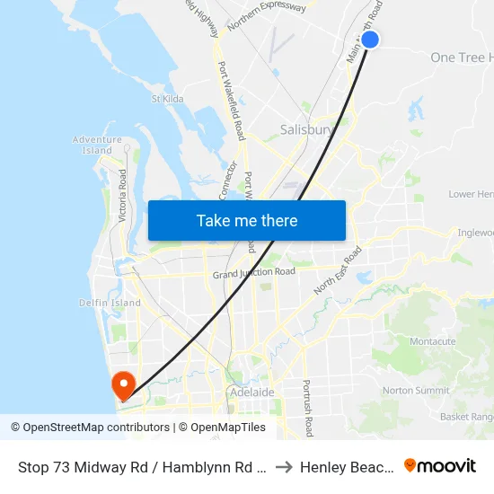 Stop 73 Midway Rd / Hamblynn Rd - North East side to Henley Beach South map