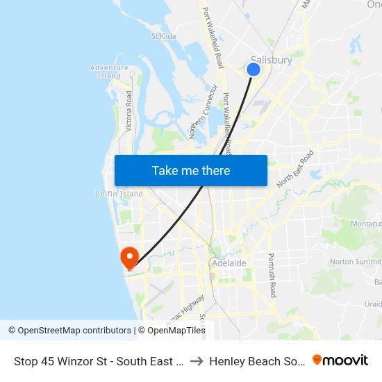 Stop 45 Winzor St - South East side to Henley Beach South map