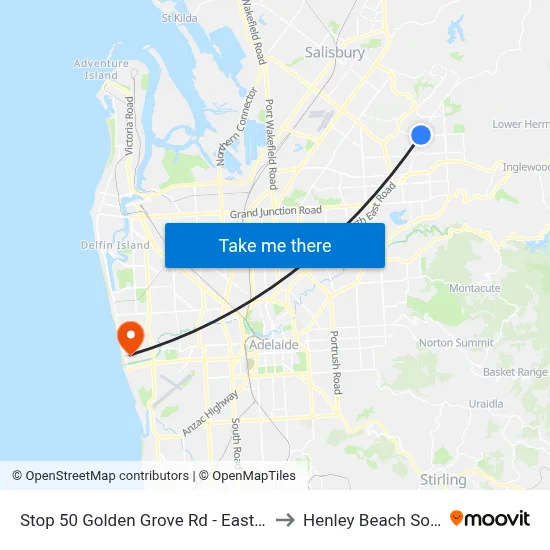 Stop 50 Golden Grove Rd - East side to Henley Beach South map