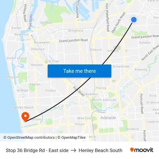 Stop 36 Bridge Rd - East side to Henley Beach South map