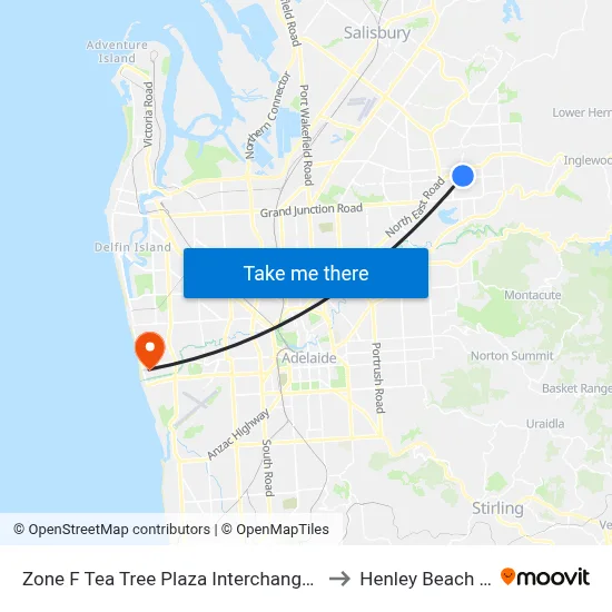 Zone F Tea Tree Plaza Interchange - East side to Henley Beach South map