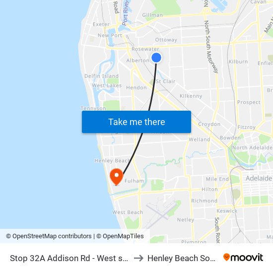 Stop 32A Addison Rd - West side to Henley Beach South map