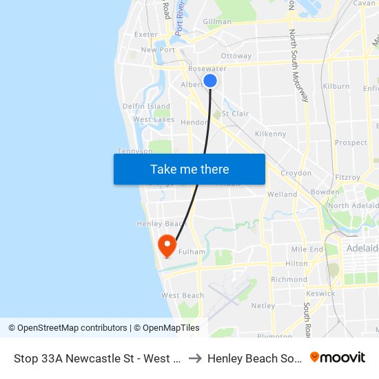 Stop 33A Newcastle St - West side to Henley Beach South map