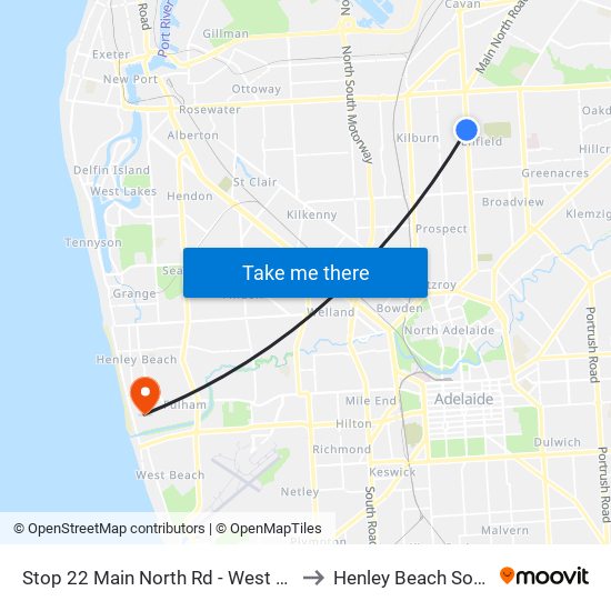 Stop 22 Main North Rd - West side to Henley Beach South map