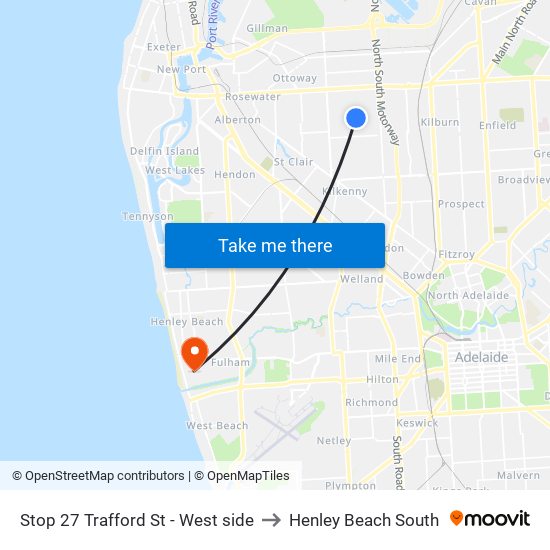 Stop 27 Trafford St - West side to Henley Beach South map