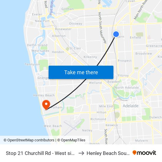 Stop 21 Churchill Rd - West side to Henley Beach South map