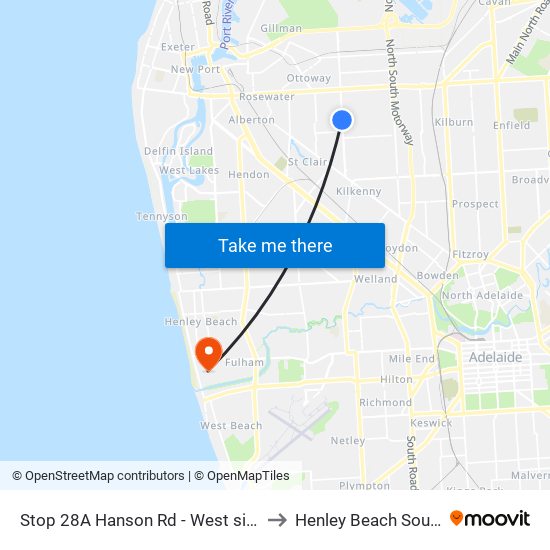 Stop 28A Hanson Rd - West side to Henley Beach South map