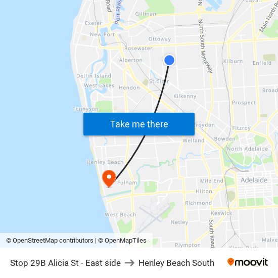 Stop 29B Alicia St - East side to Henley Beach South map