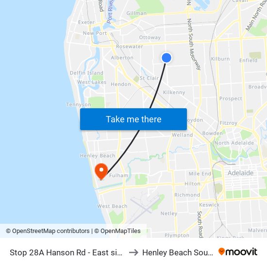 Stop 28A Hanson Rd - East side to Henley Beach South map