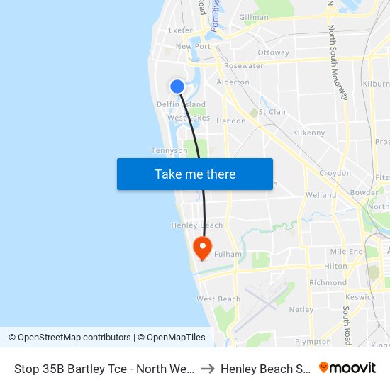 Stop 35B Bartley Tce - North West side to Henley Beach South map