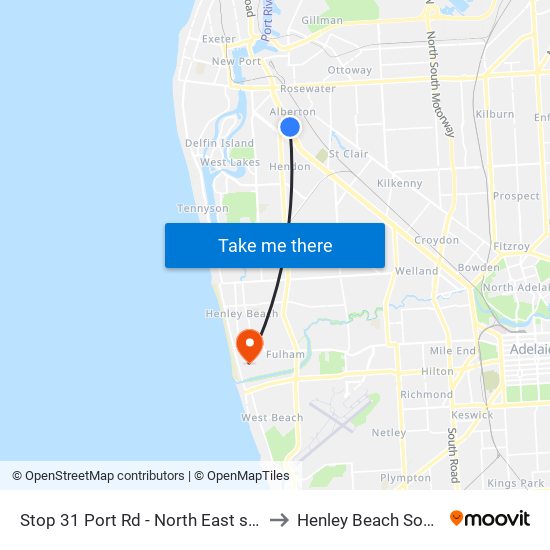 Stop 31 Port Rd - North East side to Henley Beach South map