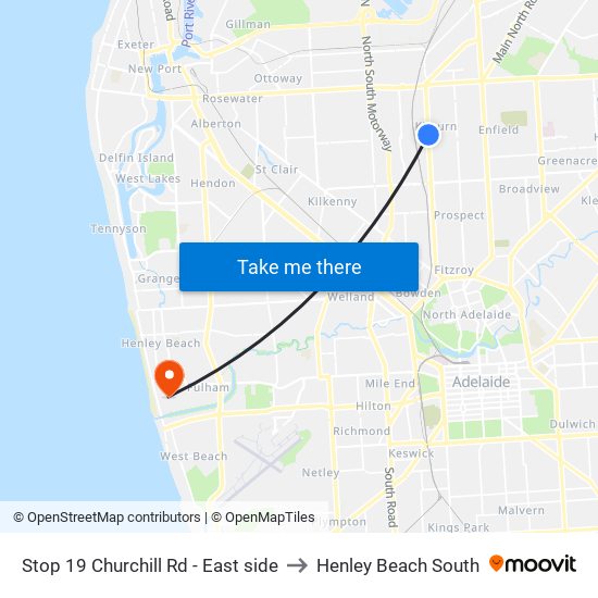 Stop 19 Churchill Rd - East side to Henley Beach South map