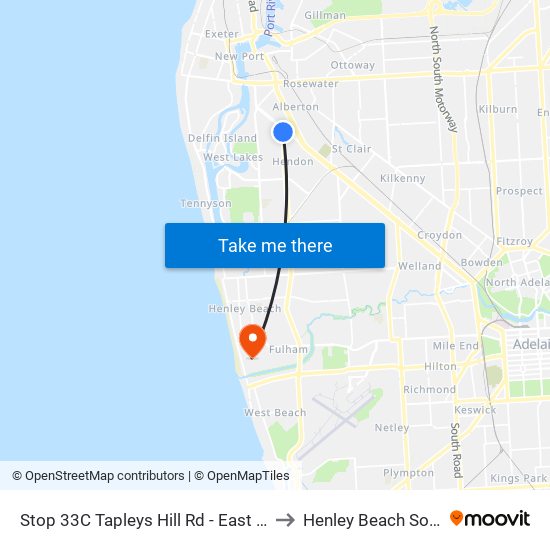 Stop 33C Tapleys Hill Rd - East side to Henley Beach South map