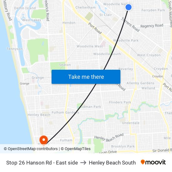 Stop 26 Hanson Rd - East side to Henley Beach South map