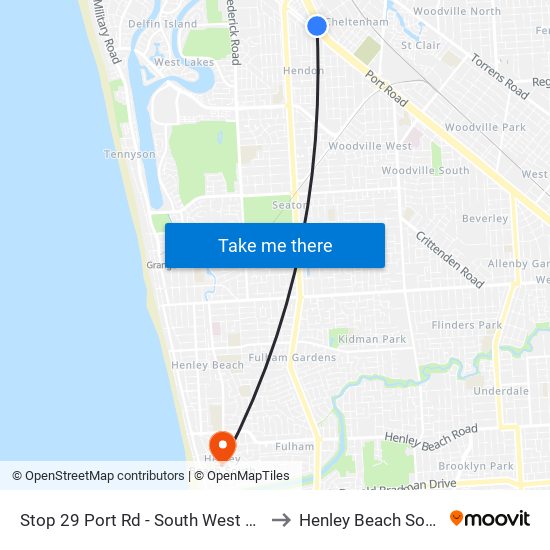 Stop 29 Port Rd - South West side to Henley Beach South map