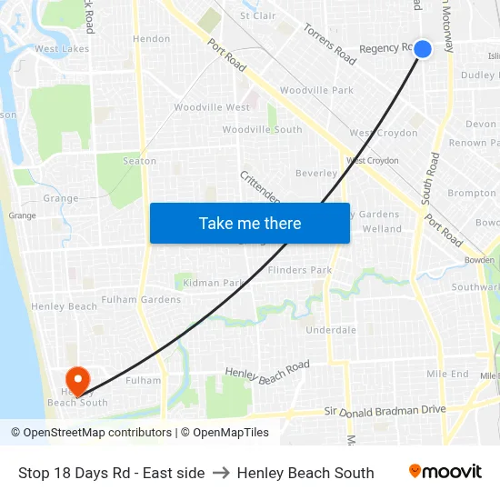 Stop 18 Days Rd - East side to Henley Beach South map
