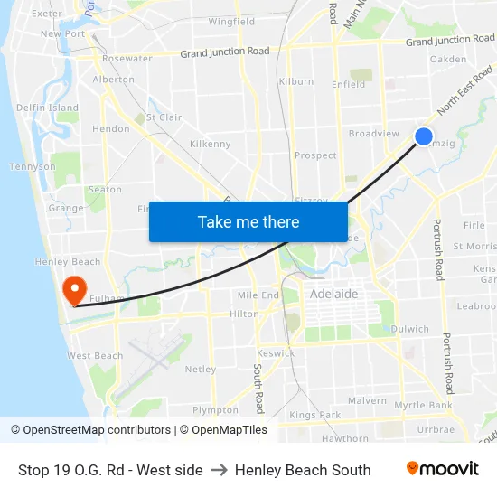 Stop 19 O.G. Rd - West side to Henley Beach South map