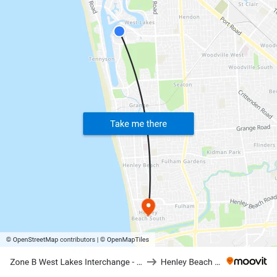 Zone B West Lakes Interchange - West side to Henley Beach South map