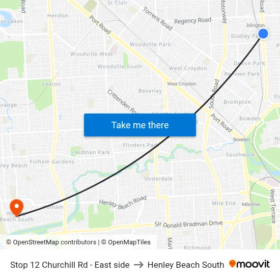 Stop 12 Churchill Rd - East side to Henley Beach South map