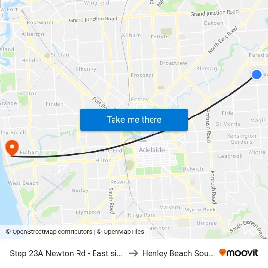Stop 23A Newton Rd - East side to Henley Beach South map