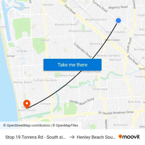 Stop 19 Torrens Rd - South side to Henley Beach South map