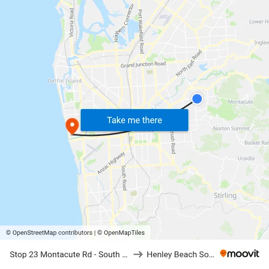 Stop 23 Montacute Rd - South side to Henley Beach South map