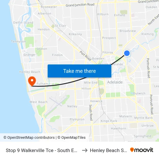 Stop 9 Walkerville Tce - South East side to Henley Beach South map