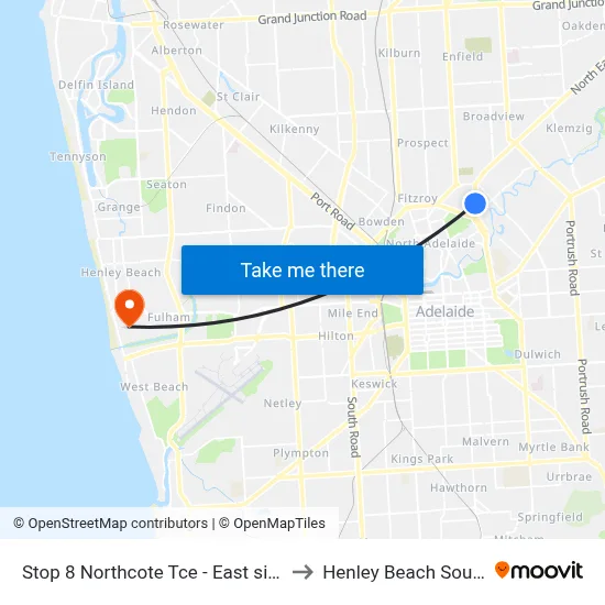 Stop 8 Northcote Tce - East side to Henley Beach South map
