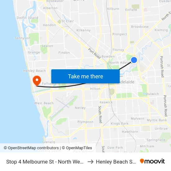 Stop 4 Melbourne St - North West side to Henley Beach South map