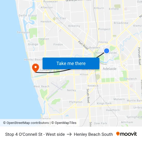 Stop 4 O'Connell St - West side to Henley Beach South map