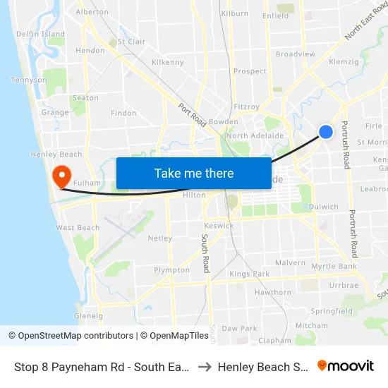 Stop 8 Payneham Rd - South East side to Henley Beach South map