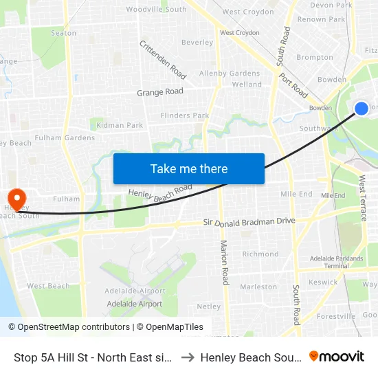 Stop 5A Hill St - North East side to Henley Beach South map