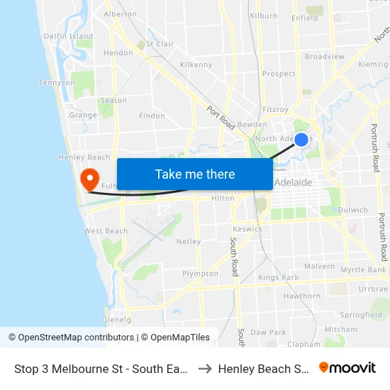 Stop 3 Melbourne St - South East side to Henley Beach South map