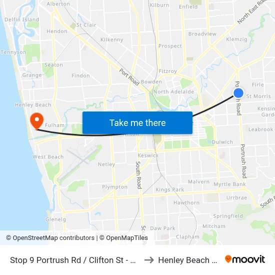 Stop 9 Portrush Rd / Clifton St - West side to Henley Beach South map