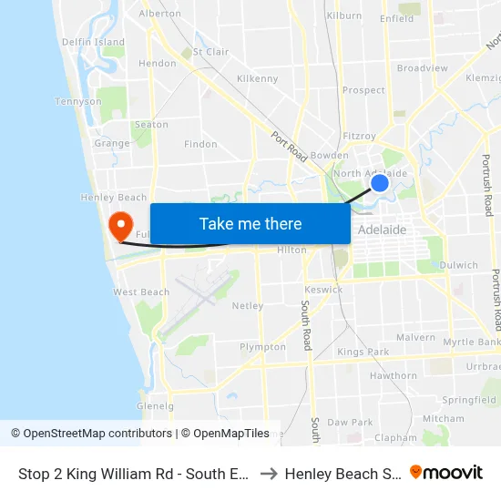 Stop 2 King William Rd - South East side to Henley Beach South map