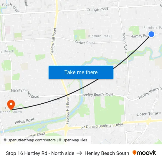 Stop 16 Hartley Rd - North side to Henley Beach South map