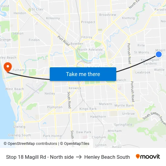 Stop 18 Magill Rd - North side to Henley Beach South map