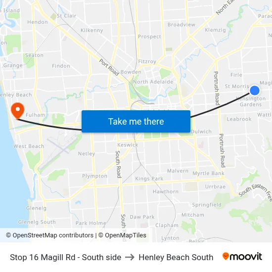 Stop 16 Magill Rd - South side to Henley Beach South map