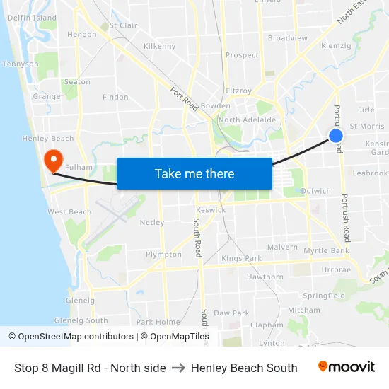 Stop 8 Magill Rd - North side to Henley Beach South map