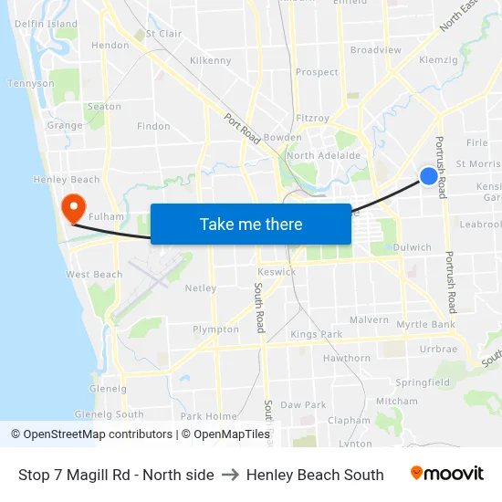 Stop 7 Magill Rd - North side to Henley Beach South map