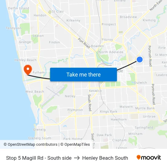 Stop 5 Magill Rd - South side to Henley Beach South map