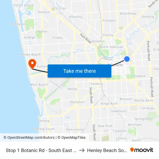 Stop 1 Botanic Rd - South East side to Henley Beach South map