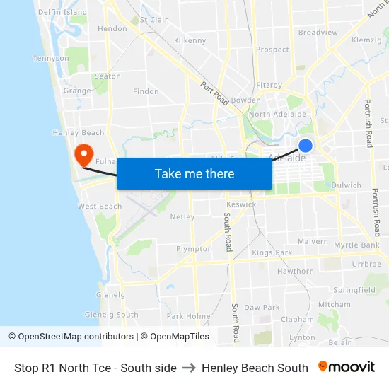 Stop R1 North Tce - South side to Henley Beach South map