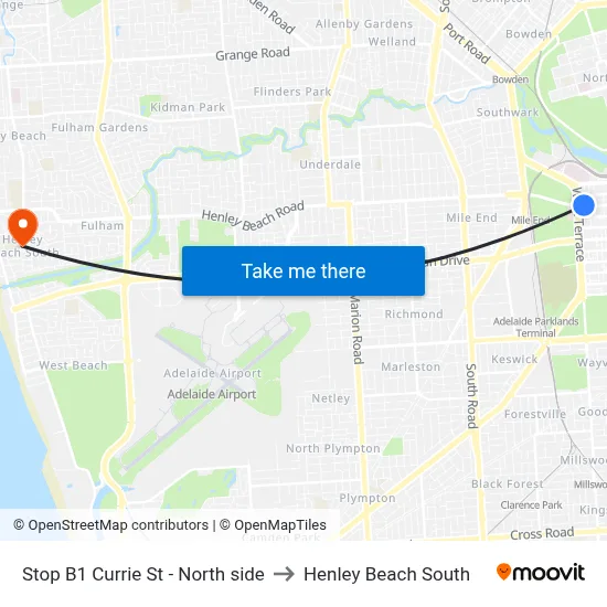 Stop B1 Currie St - North side to Henley Beach South map