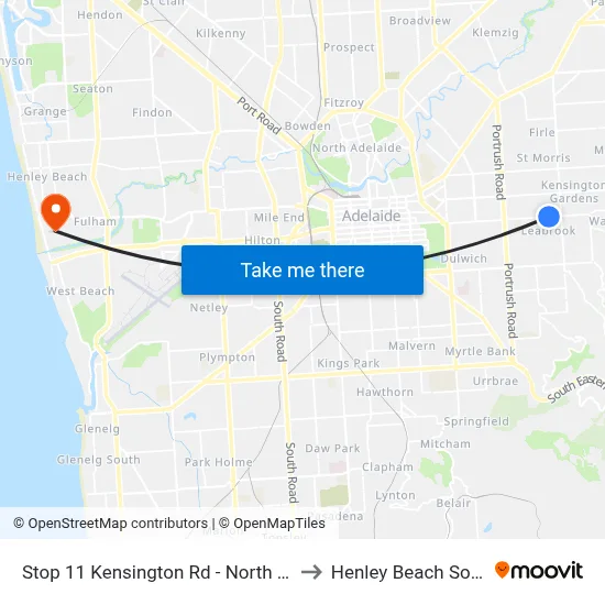 Stop 11 Kensington Rd - North side to Henley Beach South map