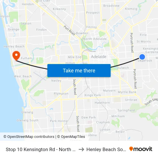 Stop 10 Kensington Rd - North side to Henley Beach South map
