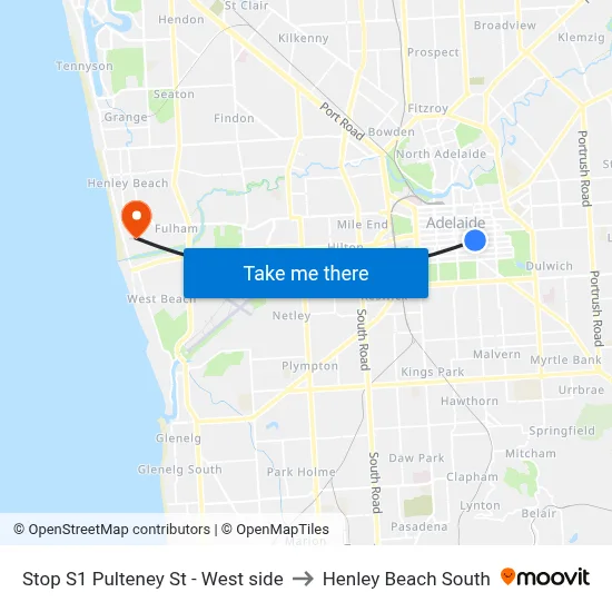 Stop S1 Pulteney St - West side to Henley Beach South map