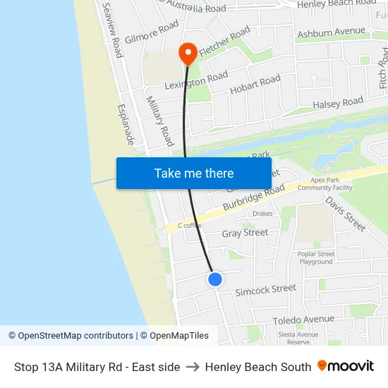 Stop 13A Military Rd - East side to Henley Beach South map