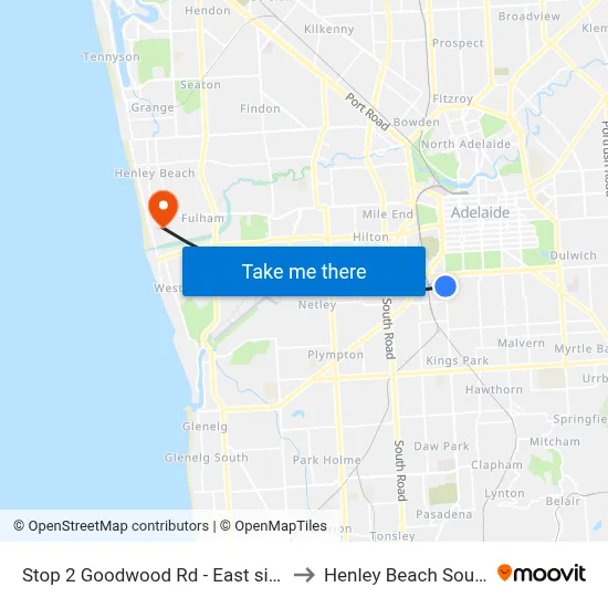 Stop 2 Goodwood Rd - East side to Henley Beach South map