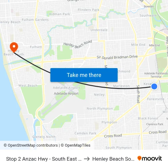 Stop 2 Anzac Hwy - South East side to Henley Beach South map